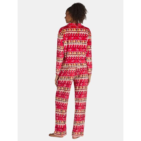 Holiday Time Women Velour Santa Dancer Print Set Pajama PJ  Size L 12-14 Sleep - Picture 1 of 8